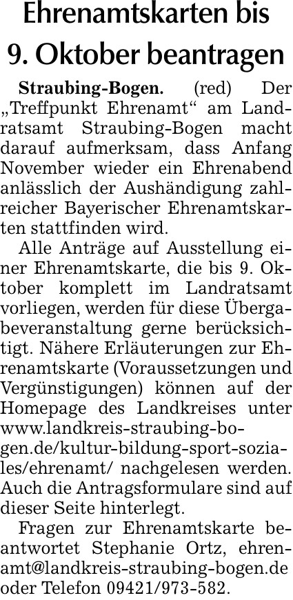 2026 09 17 Bogener Zeitung Ehrenamtskarten bis9 Oktober beantragen
